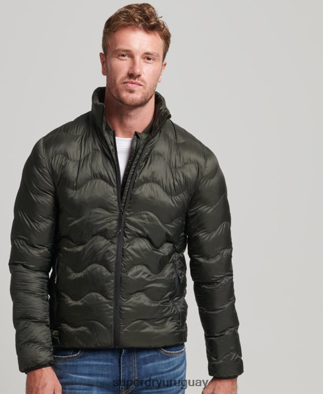 uy Superdry hombres chamarra corta acolchada ligera verde DT2N8Z4499 ropa