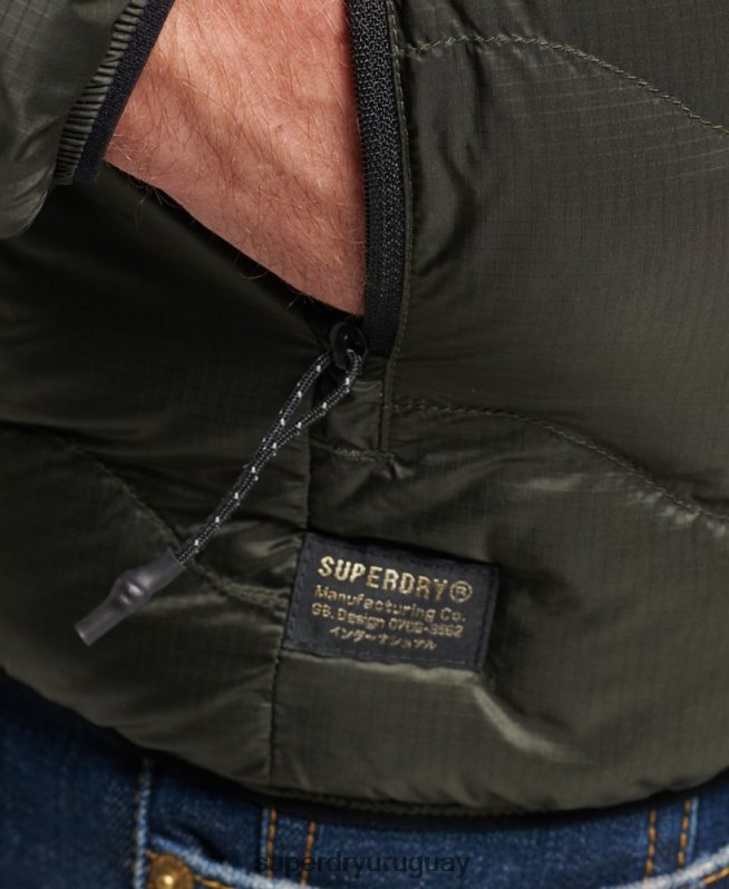 uy Superdry hombres chamarra corta acolchada ligera verde DT2N8Z4499 ropa