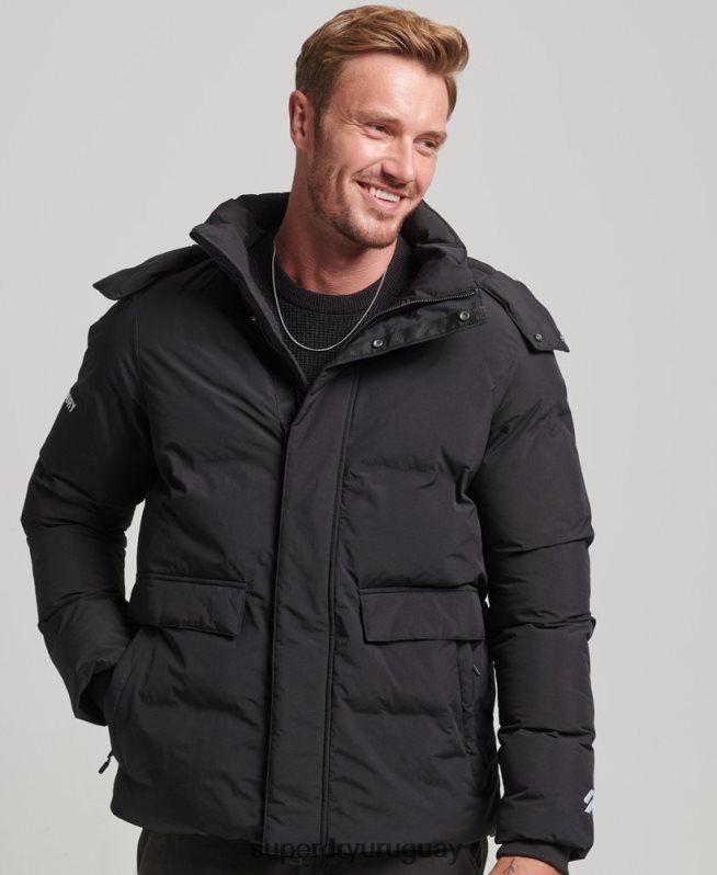 uy Superdry hombres chamarra corta acolchada negro DT2N8Z4501 ropa