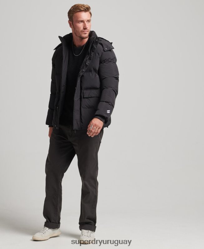 uy Superdry hombres chamarra corta acolchada negro DT2N8Z4501 ropa