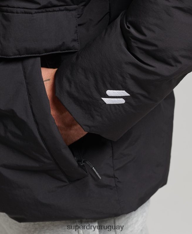 uy Superdry hombres chamarra corta acolchada negro DT2N8Z4535 ropa