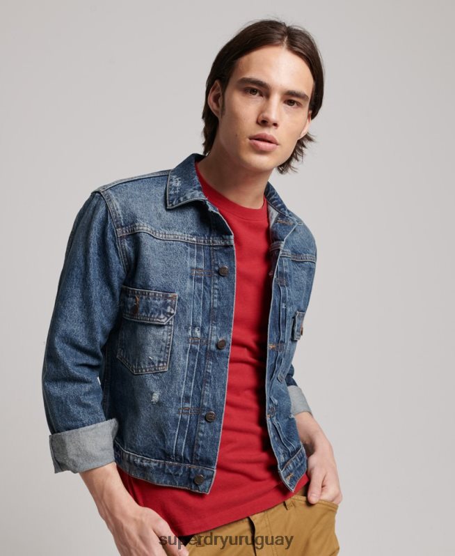uy Superdry hombres chamarra de camionero de trabajador vintage azul oscuro DT2N8Z4617 ropa