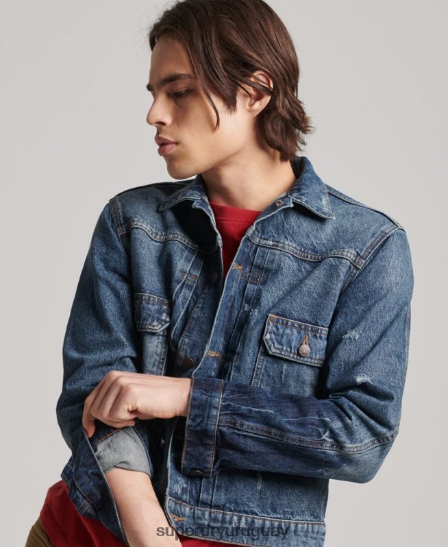 uy Superdry hombres chamarra de camionero de trabajador vintage azul oscuro DT2N8Z4617 ropa