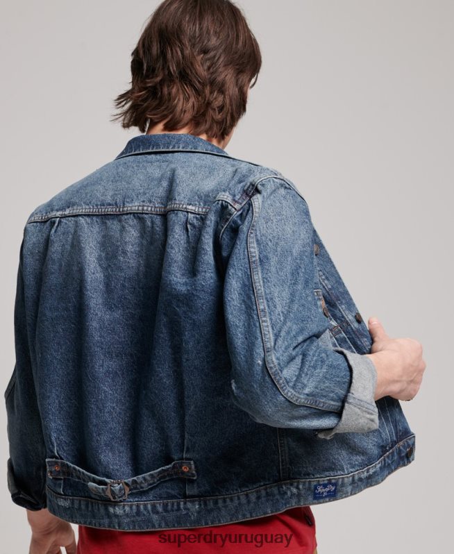 uy Superdry hombres chamarra de camionero de trabajador vintage azul oscuro DT2N8Z4617 ropa