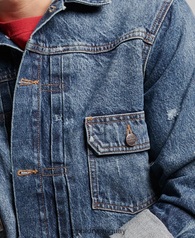 uy Superdry hombres chamarra de camionero de trabajador vintage azul oscuro DT2N8Z4617 ropa