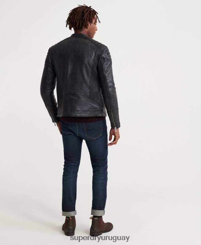uy Superdry hombres chamarra de carreras de cuero de héroe de la ciudad negro DT2N8Z4758 ropa