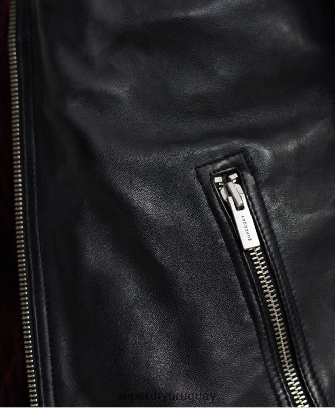 uy Superdry hombres chamarra de carreras de cuero de héroe de la ciudad negro DT2N8Z4758 ropa