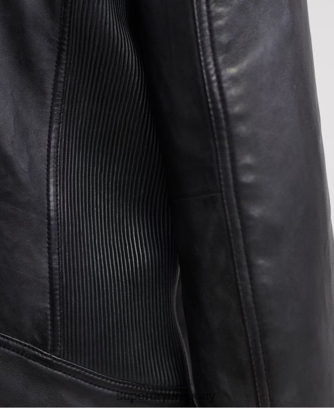 uy Superdry hombres chamarra de carreras de cuero de héroe de la ciudad negro DT2N8Z4758 ropa