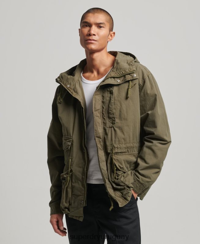 uy Superdry hombres chamarra de cubierta con capucha caqui DT2N8Z938 ropa