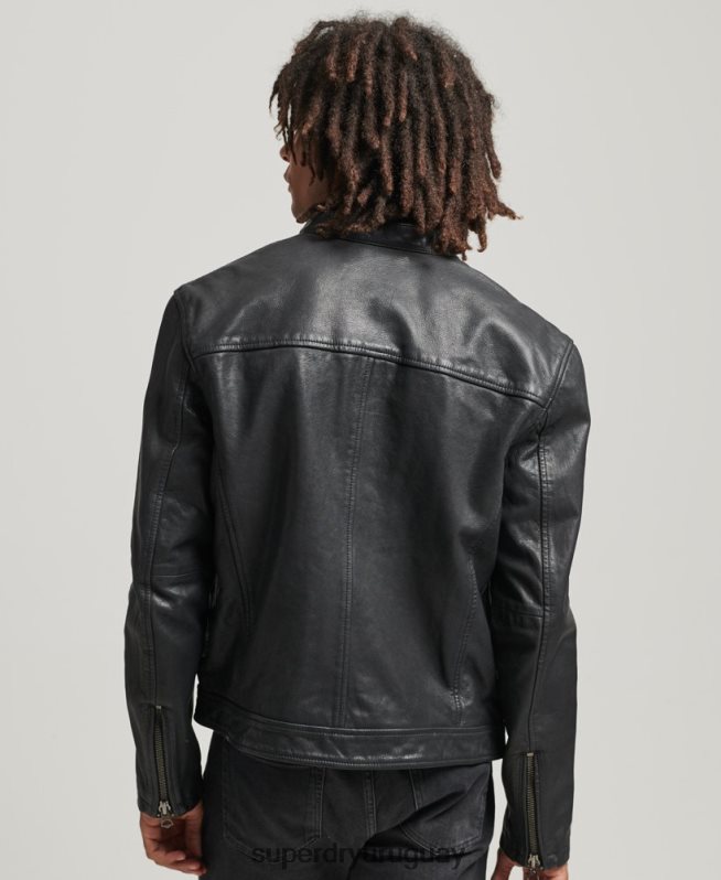 uy Superdry hombres chamarra de cuero Heritage Sports Racer negro DT2N8Z937 ropa