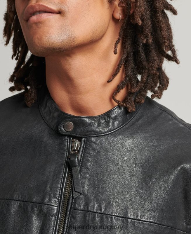 uy Superdry hombres chamarra de cuero Heritage Sports Racer negro DT2N8Z937 ropa