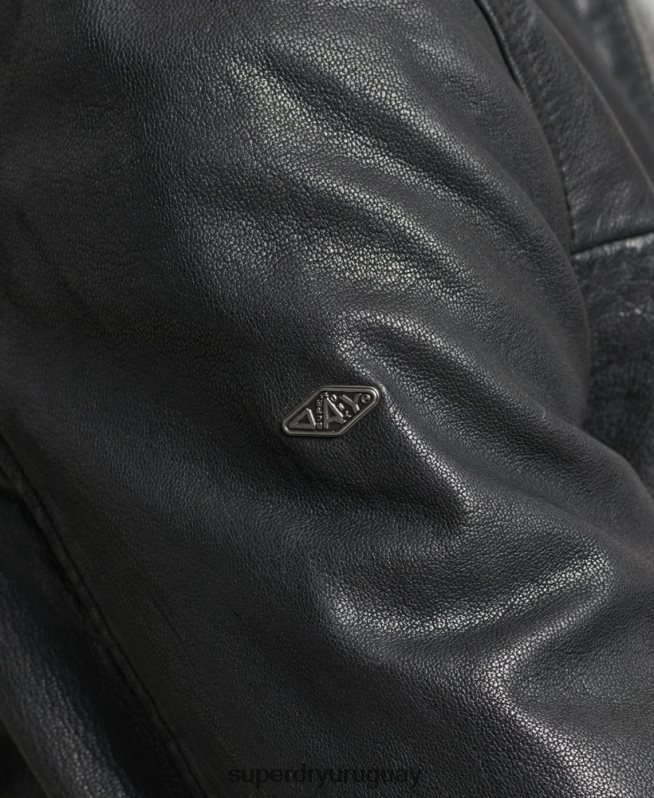 uy Superdry hombres chamarra de cuero Heritage Sports Racer negro DT2N8Z937 ropa