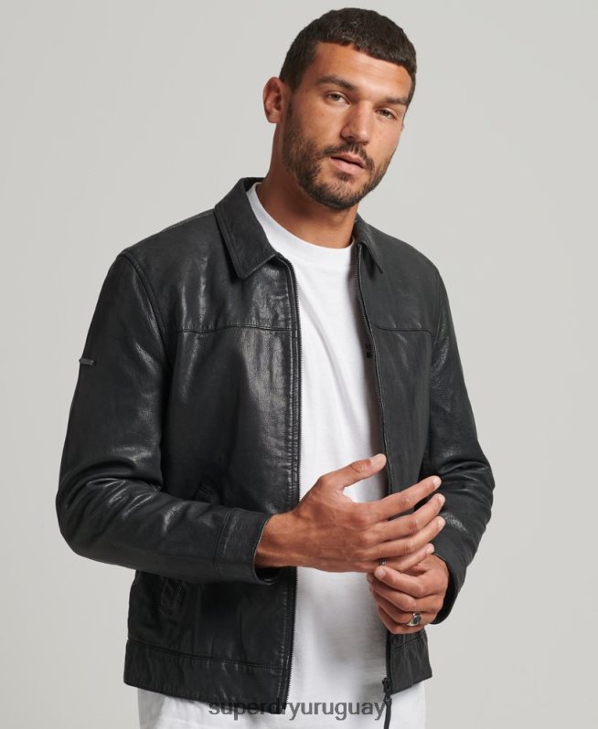 uy Superdry hombres chamarra de cuero entrenador slim fit negro DT2N8Z948 ropa