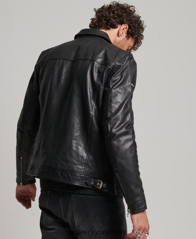 uy Superdry hombres chamarra de cuero entrenador slim fit negro DT2N8Z991 ropa