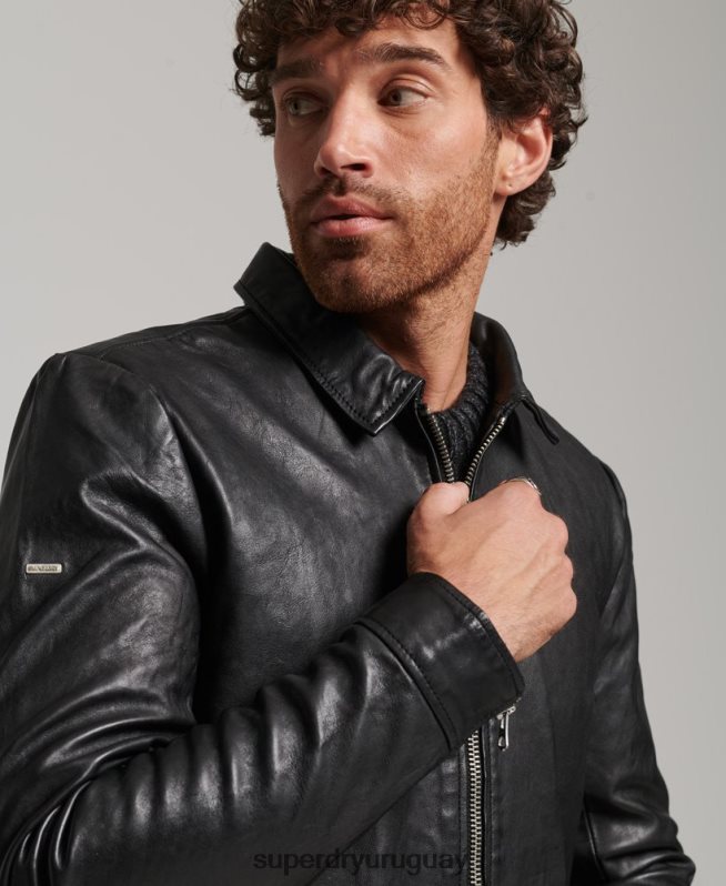 uy Superdry hombres chamarra de cuero entrenador slim fit negro DT2N8Z991 ropa