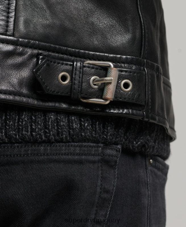 uy Superdry hombres chamarra de cuero entrenador slim fit negro DT2N8Z991 ropa