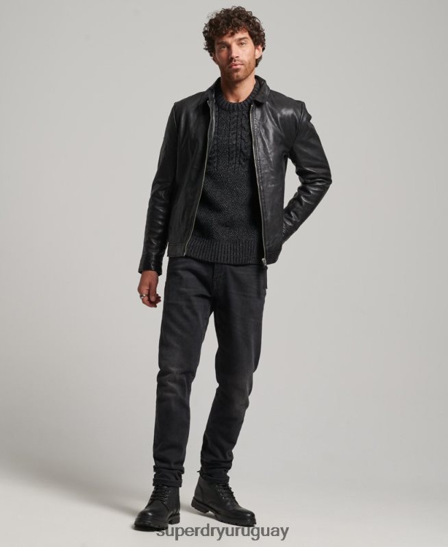uy Superdry hombres chamarra de cuero entrenador slim fit negro DT2N8Z991 ropa