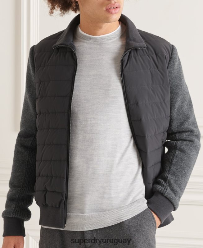 uy Superdry hombres chamarra de mezcla de punto acolchada Studios gris oscuro DT2N8Z1039 ropa