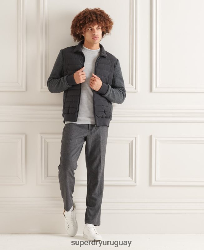 uy Superdry hombres chamarra de mezcla de punto acolchada Studios gris oscuro DT2N8Z1039 ropa