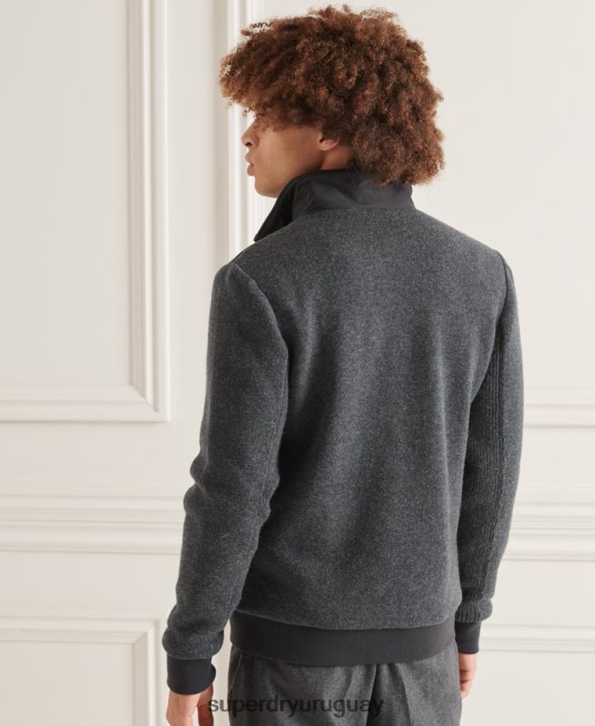 uy Superdry hombres chamarra de mezcla de punto acolchada Studios gris oscuro DT2N8Z1039 ropa