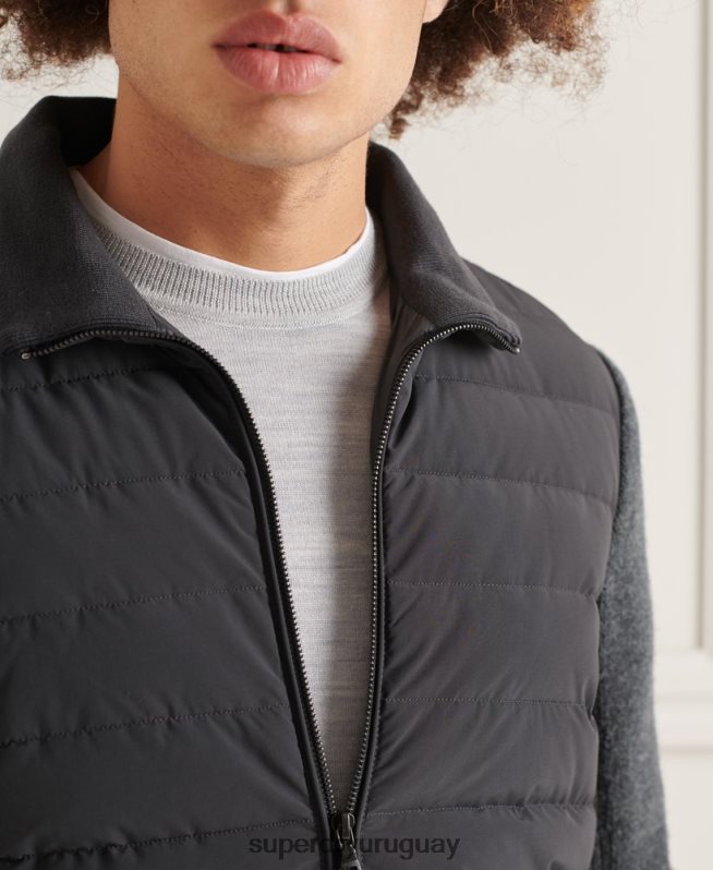 uy Superdry hombres chamarra de mezcla de punto acolchada Studios gris oscuro DT2N8Z1039 ropa
