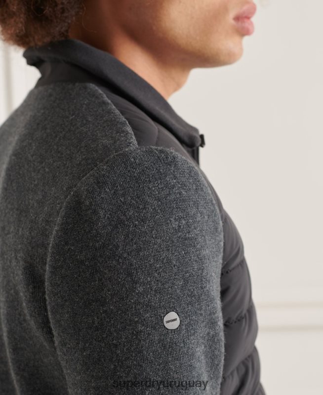 uy Superdry hombres chamarra de mezcla de punto acolchada Studios gris oscuro DT2N8Z1039 ropa