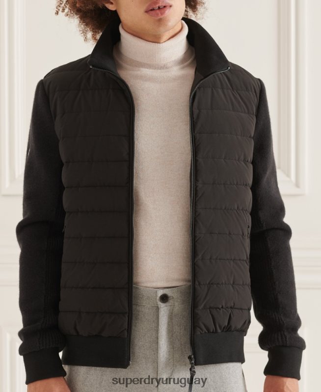 uy Superdry hombres chamarra de mezcla de punto acolchada Studios negro DT2N8Z1125 ropa