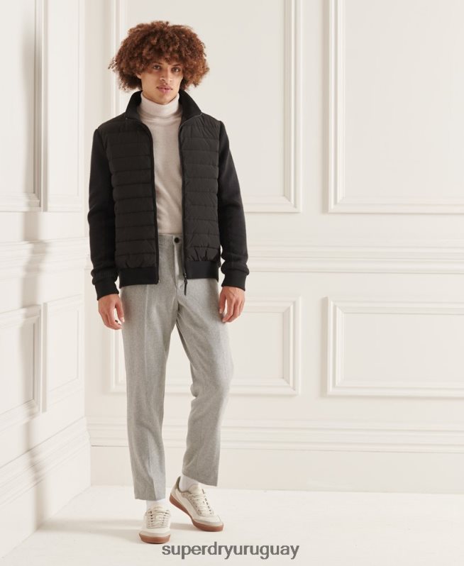 uy Superdry hombres chamarra de mezcla de punto acolchada Studios negro DT2N8Z1125 ropa