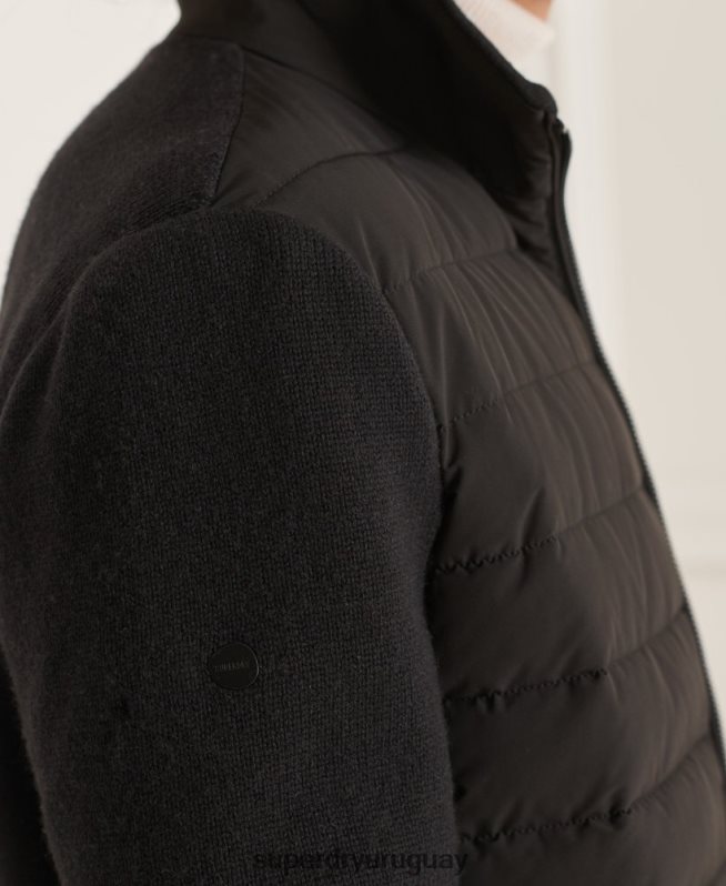 uy Superdry hombres chamarra de mezcla de punto acolchada Studios negro DT2N8Z1125 ropa