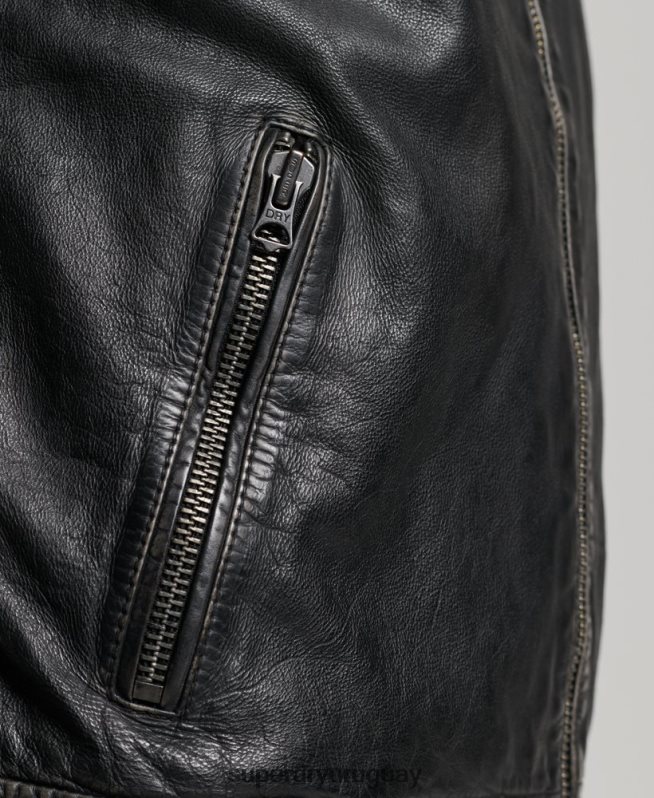 uy Superdry hombres chamarra de motociclista de cuero heritage negro DT2N8Z906 ropa