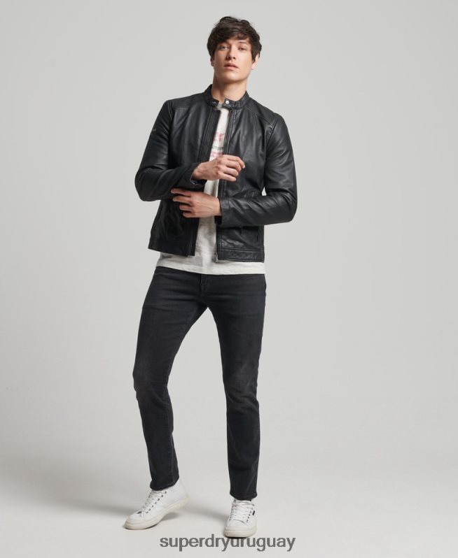 uy Superdry hombres chamarra de piloto de cuero ligero hero negro DT2N8Z4607 ropa