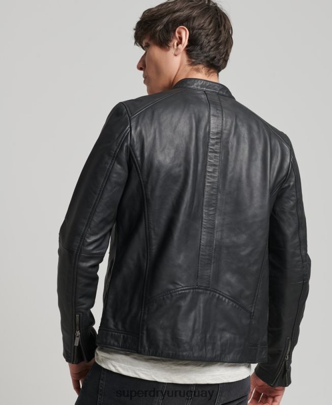 uy Superdry hombres chamarra de piloto de cuero ligero hero negro DT2N8Z4607 ropa
