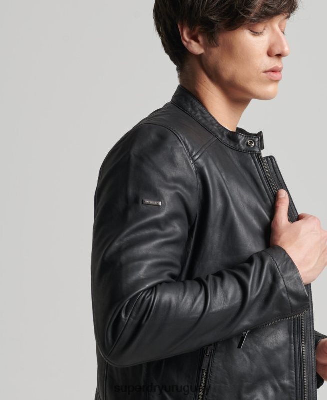 uy Superdry hombres chamarra de piloto de cuero ligero hero negro DT2N8Z4607 ropa