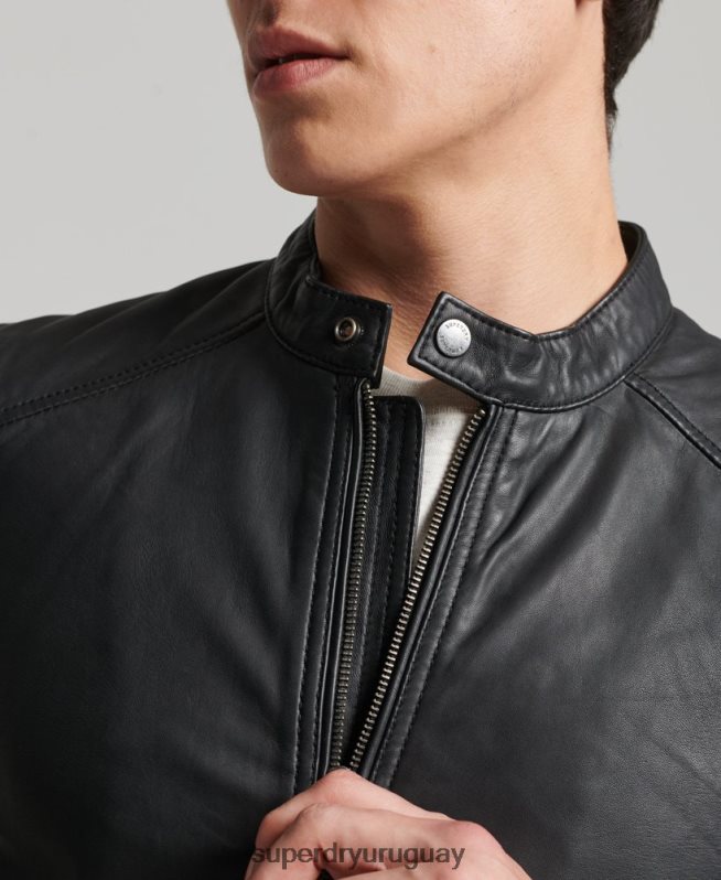 uy Superdry hombres chamarra de piloto de cuero ligero hero negro DT2N8Z4607 ropa
