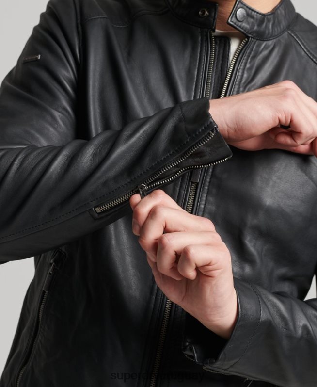 uy Superdry hombres chamarra de piloto de cuero ligero hero negro DT2N8Z4607 ropa