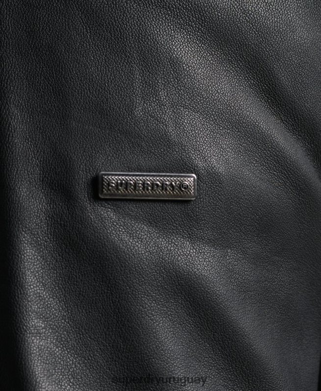 uy Superdry hombres chamarra de piloto de cuero ligero hero negro DT2N8Z4607 ropa