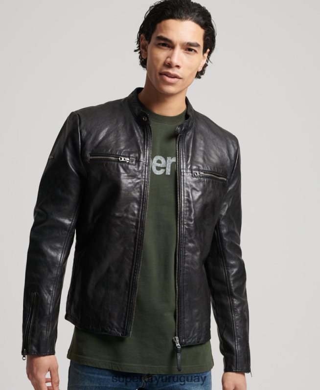 uy Superdry hombres chamarra deportiva de cuero negro DT2N8Z4783 ropa