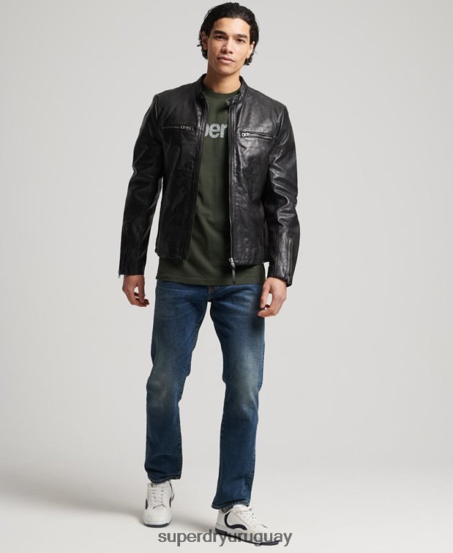 uy Superdry hombres chamarra deportiva de cuero negro DT2N8Z4783 ropa