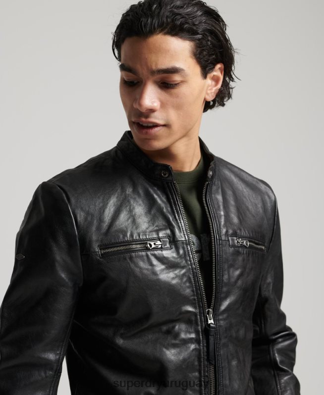 uy Superdry hombres chamarra deportiva de cuero negro DT2N8Z4783 ropa
