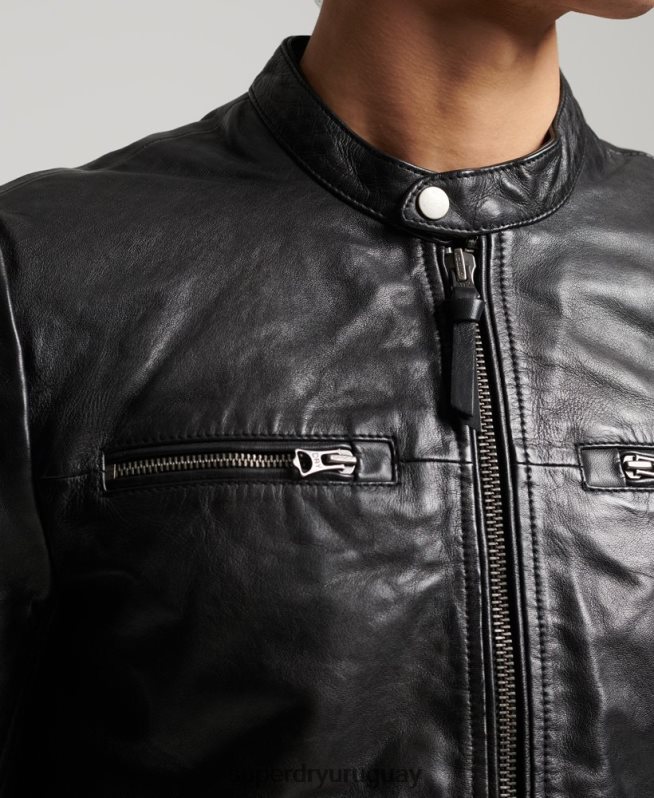 uy Superdry hombres chamarra deportiva de cuero negro DT2N8Z4783 ropa