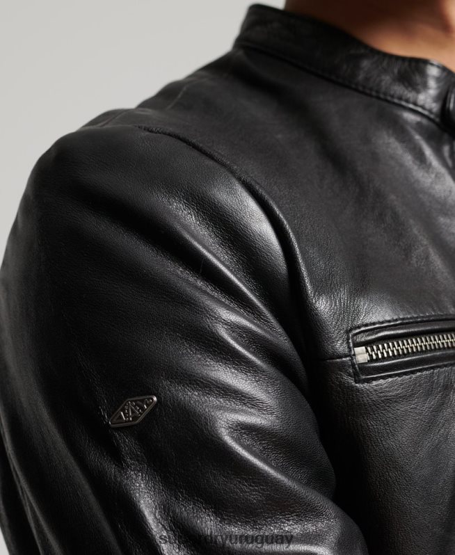 uy Superdry hombres chamarra deportiva de cuero negro DT2N8Z4783 ropa