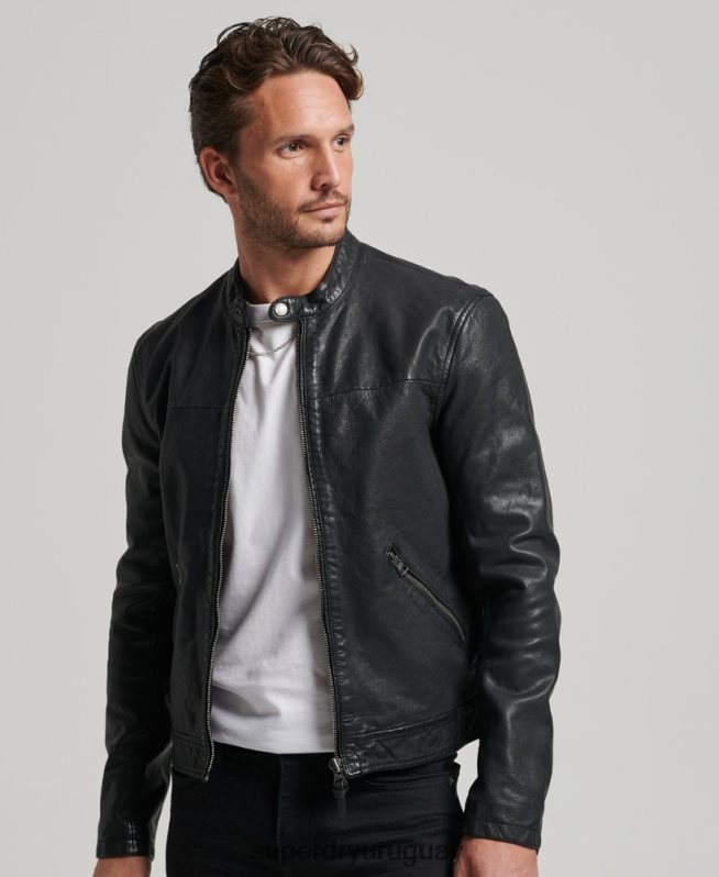 uy Superdry hombres chamarra deportiva heritage de cuero negro DT2N8Z909 ropa