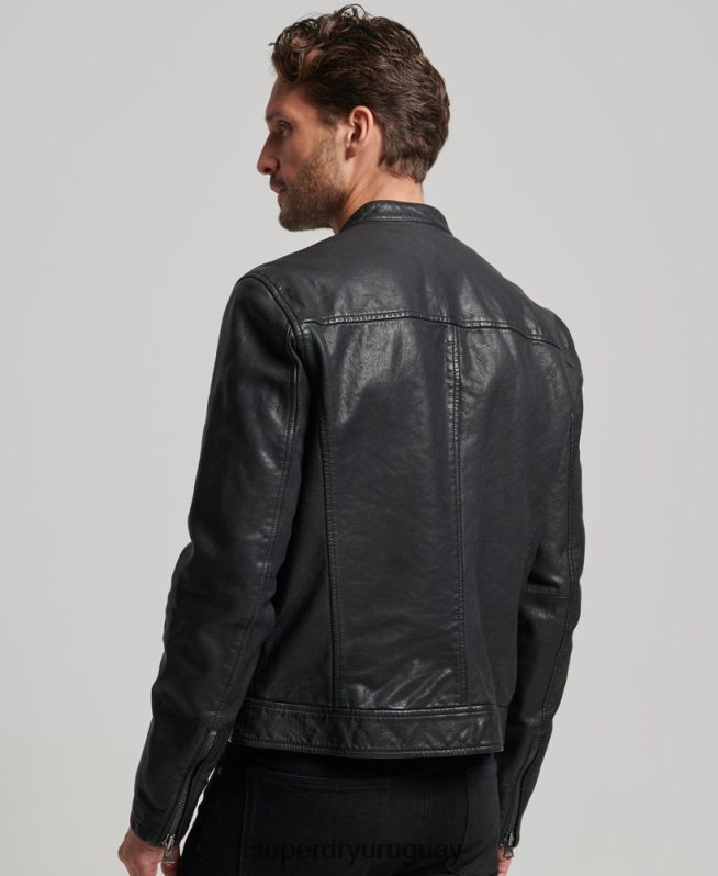 uy Superdry hombres chamarra deportiva heritage de cuero negro DT2N8Z909 ropa