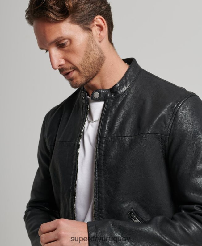 uy Superdry hombres chamarra deportiva heritage de cuero negro DT2N8Z909 ropa