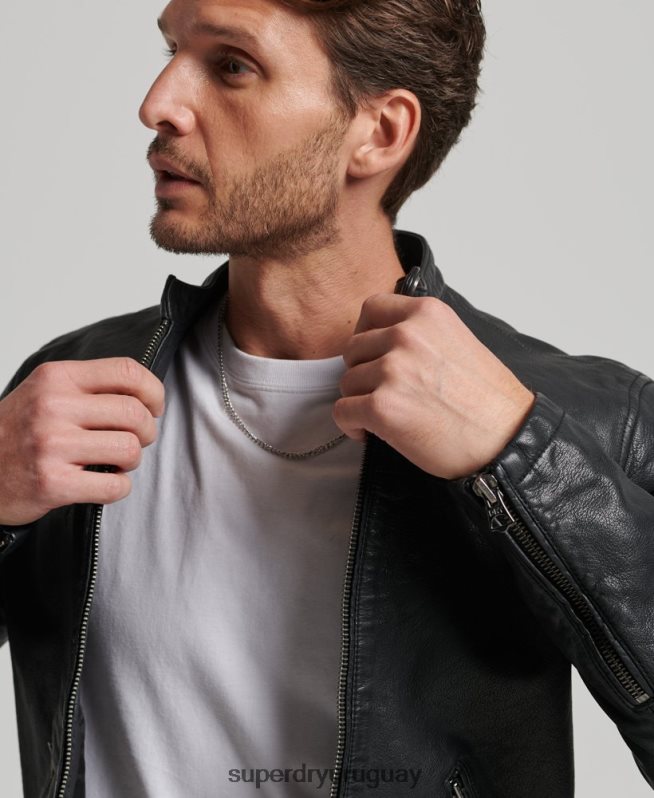 uy Superdry hombres chamarra deportiva heritage de cuero negro DT2N8Z909 ropa