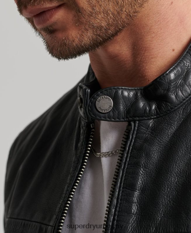 uy Superdry hombres chamarra deportiva heritage de cuero negro DT2N8Z909 ropa
