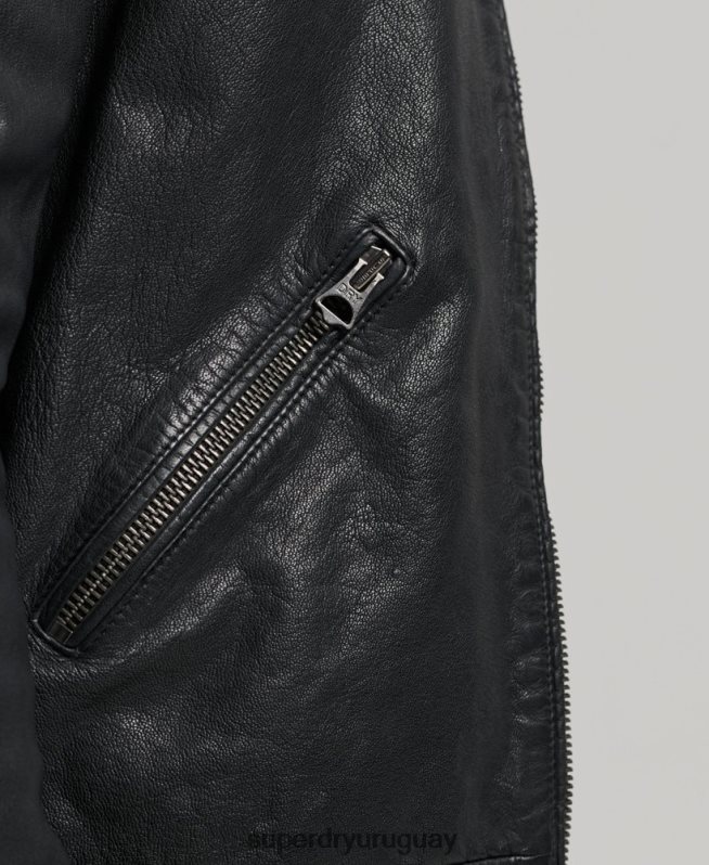 uy Superdry hombres chamarra deportiva heritage de cuero negro DT2N8Z909 ropa