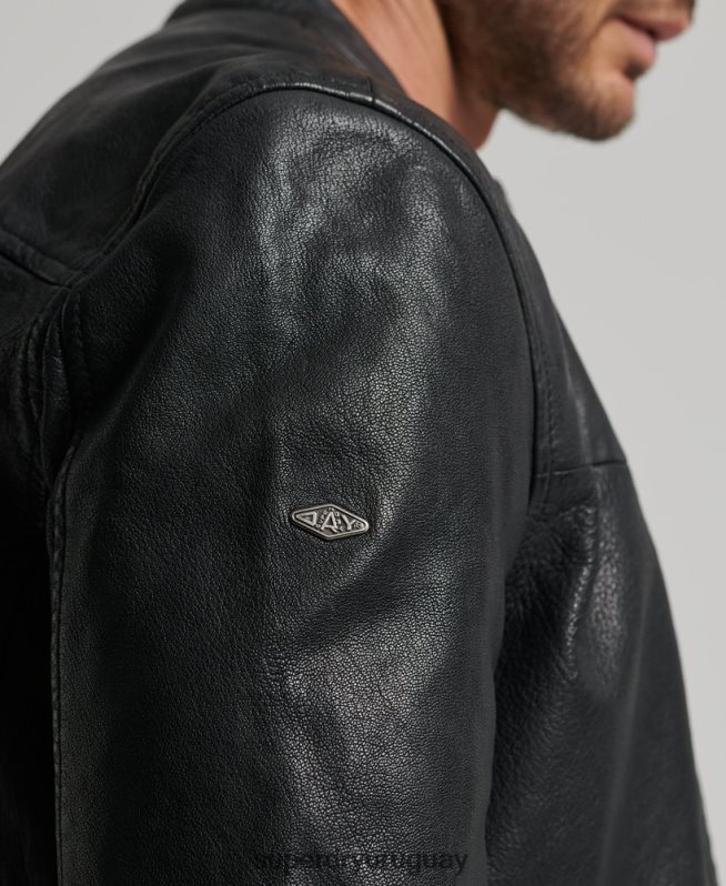 uy Superdry hombres chamarra deportiva heritage de cuero negro DT2N8Z909 ropa