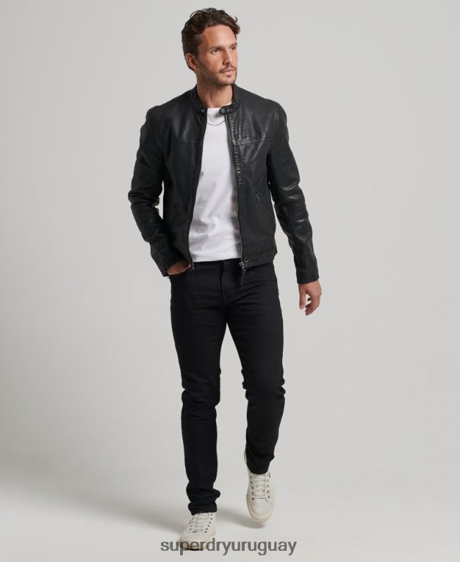 uy Superdry hombres chamarra deportiva heritage de cuero negro DT2N8Z909 ropa