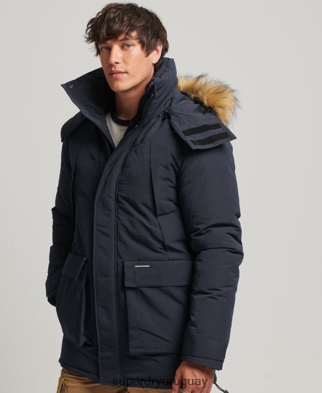 uy Superdry hombres chamarra parka Everest con capucha de piel sintética Armada DT2N8Z957 ropa